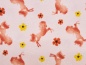 Mobile Preview: Hier kaufen: Hochwertiger Baumwolljersey ✂ rosa mit rotem Pferd und roten und gelben Blumen. Hohe Qualität ✓ kuschelig ✓ elastisch ✓ knitterarm ✓ -1037-1