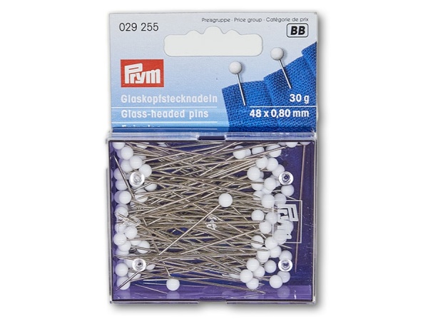 Günstig online kaufen: Prym Glaskopfstecknadeln, 48 x 0,8mm ✓ weiß ✓ 30g ✓  Artikelnummer: 029 255 ✓