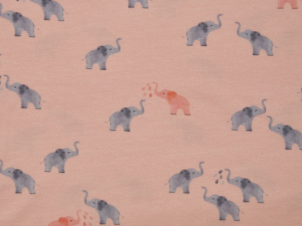 Jersey / Baumwolljersey in rosa mit Elefanten grau und rot 1006-1
