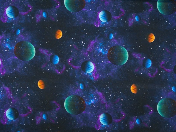 Stoff / Jersey / Baumwolljersey in der Farbe blau mit Digitaldruck Universum, Weltall, Weltraum, Planeten - 1010-2