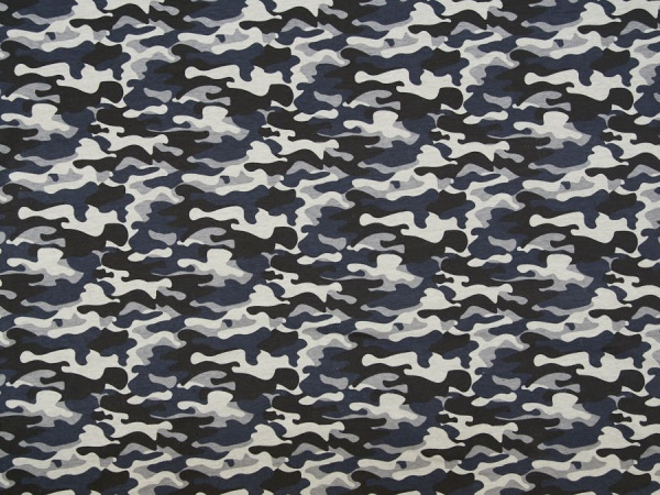 Stoff / Jersey / Baumwolljersey in Camouflage (schwarz, grau, blau, weiß) -1019-2