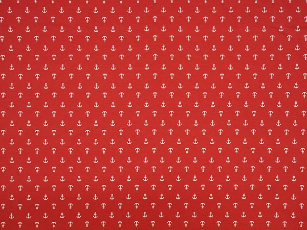 Stoff / Jersey / Baumwolljersey in rot und vielen weiße Anker - 1027-2