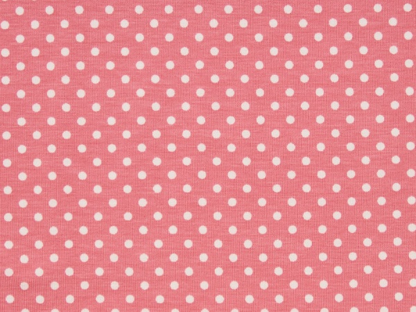 Stoffe / Jersey / Baumwolljersey in rosa ✂ gemsutert mit vielen weißen Tupfen - 1030-1