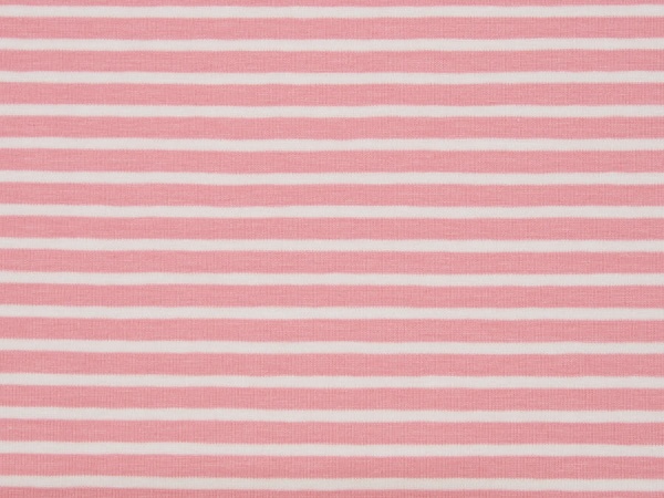 Weicher Baumwolljersey ✂ rosa, mit weißen Linien gestreift. Hohe Qualität ✓ kuschelig ✓ elastisch ✓ knitterarm ✓