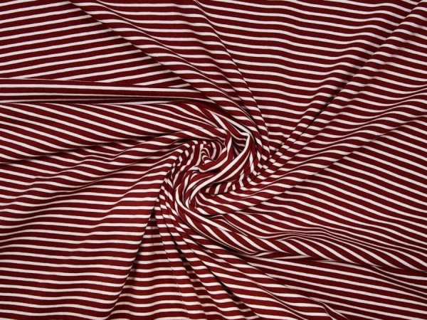 Weicher Baumwolljersey ✂ rot, mit weißen Linien gestreift. Hohe Qualität ✓ kuschelig ✓ elastisch ✓ knitterarm ✓ 1033-4