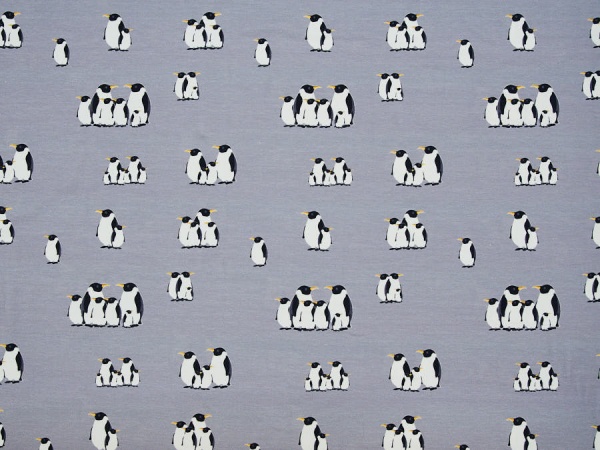 Hochwertiger Baumwolljersey ✂ grau mit Pinguin-Familie. Hohe Qualität ✓ kuschelig ✓ elastisch ✓ knitterarm ✓ 1038-1
