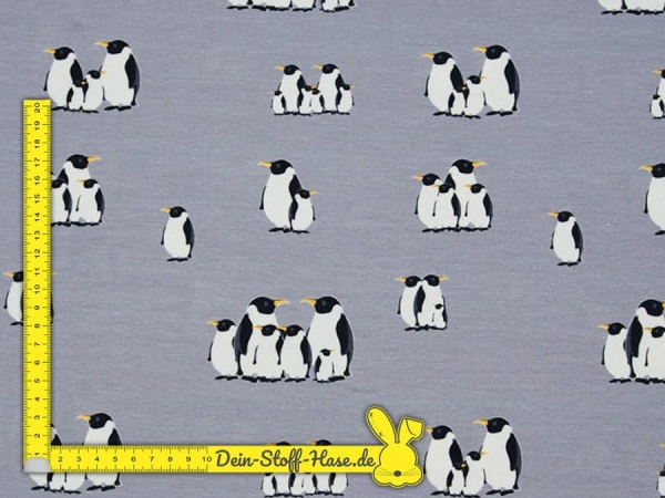 Hochwertiger Baumwolljersey ✂ grau mit Pinguin-Familie. Hohe Qualität ✓ kuschelig ✓ elastisch ✓ knitterarm ✓ 1038-3