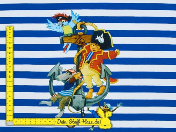Hochwertiger Baumwolljersey ✂ blau weiß gestreift mit Capt'n Sharky. Hohe Qualität ✓ kuschelig ✓ elastisch ✓ knitterarm ✓ 1040-3