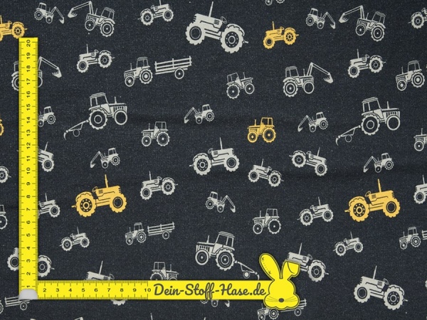 weicher Sweatshirt / French-Terry ✂ schwarz mit Traktoren, Anhaenger, Bulldog. Hohe Qualität ✓ kuschelig ✓ elastisch ✓ knitterarm ✓ -3
