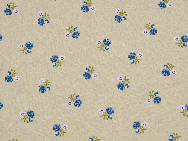 Trachtenstoff sandfarben mit rosa und blauen Blümchen 1001