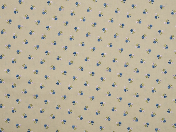 Trachtenstoff sandfarben mit rosa und blauen Blümchen 1003