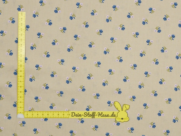 Trachtenstoff sandfarben mit rosa und blauen Blümchen 1004