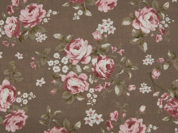 Dirndlstoff taupe, klassisch, mit rote Rosen, weiße Blumen 1001