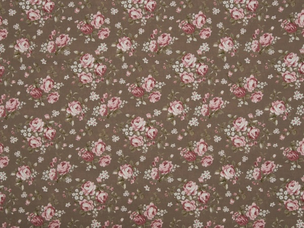 Dirndlstoff taupe, klassisch, mit rote Rosen, weiße Blumen  1003