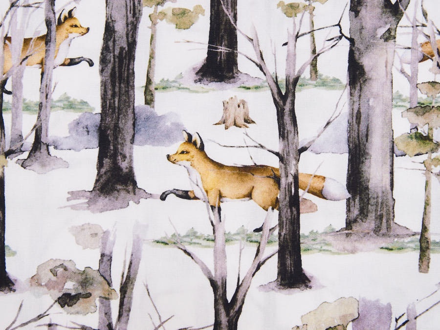 Hochwertiger Baumwollstoff weiß ✂ Digitaldruck mit Fuchs im Wald ✓ hochwertig ✓  ab 0,3 Meter ✓ 1019-1