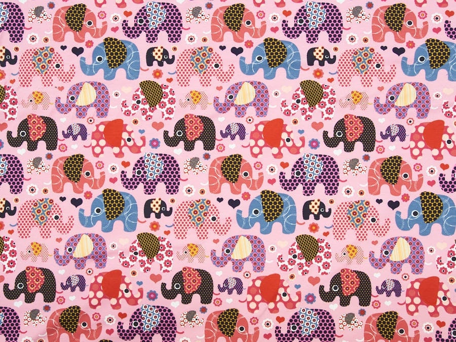 Jersey / Baumwolljersey rosa mit bunten Elefanten - 1004-2