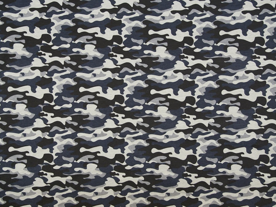 Stoff / Jersey / Baumwolljersey in Camouflage (schwarz, grau, blau, weiß) -1019-2