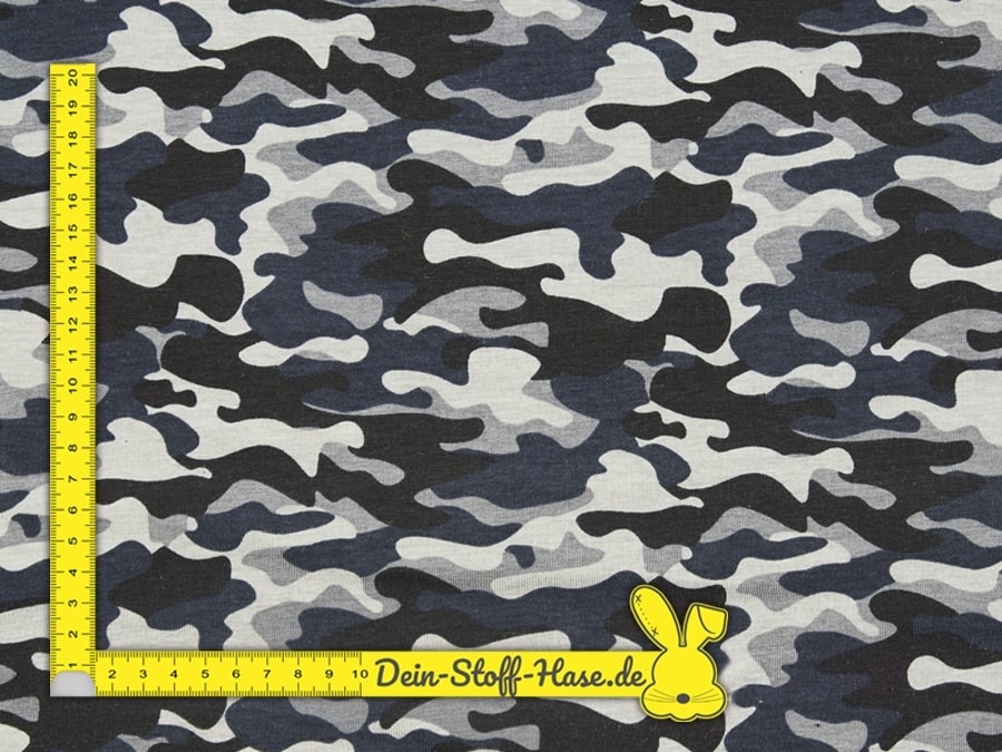 Stoff / Jersey / Baumwolljersey in Camouflage (schwarz, grau, blau, weiß) -1019-3