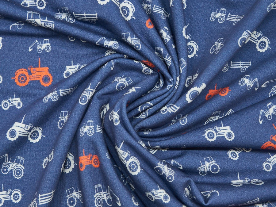 weicher Sweatshirt French Terry ✂ blau mit Traktoren, Anhaenger, Landwirtschaft. Hohe Qualität ✓ kuschelig ✓ elastisch ✓ knitterarm ✓ -4