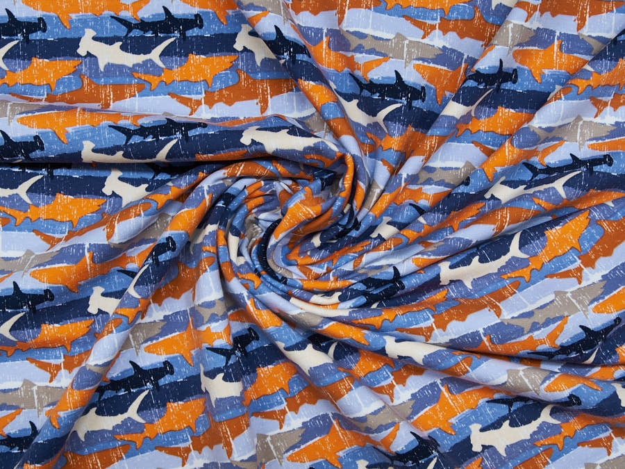 Hier kaufen: Hochwertiger Baumwoll-Sweatshirt ✂ blau mit Haien wie Hammerhai uvm. Hohe Qualität ✓ kuschelig ✓ elastisch ✓ knitterarm ✓ -4