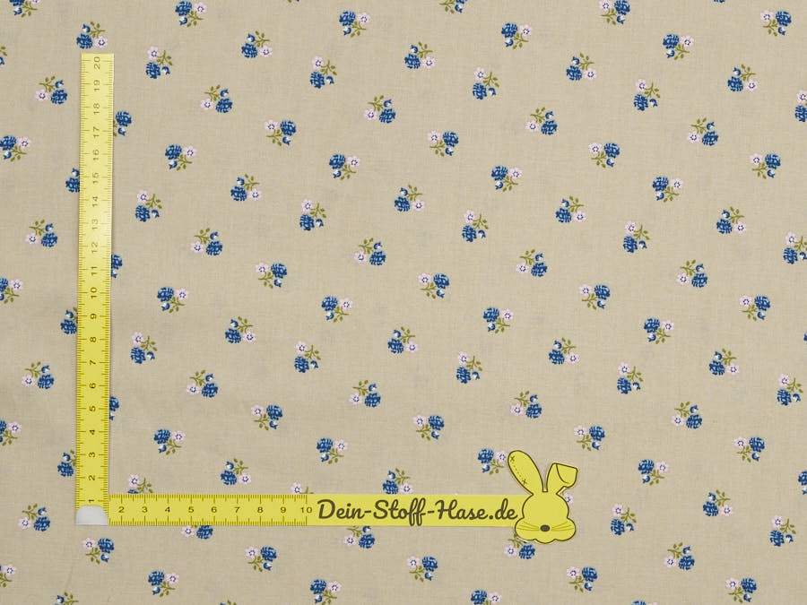 Trachtenstoff sandfarben mit rosa und blauen Blümchen 1004