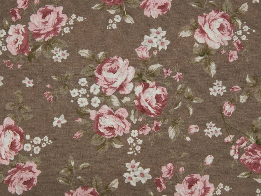 Dirndlstoff taupe, klassisch, mit rote Rosen, weiße Blumen 1001